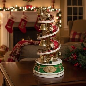 Vintage 2003 Holiday Bell Tower Bear Band Spiral  Christmas Tower Plays 3 Songs